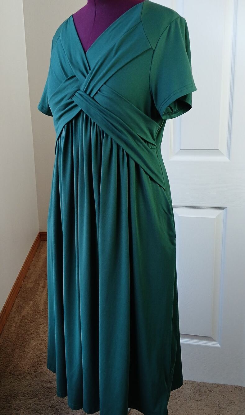 Shein Curve Elegant Twist Knot Long Dress XXL dark green pockets comfy empire